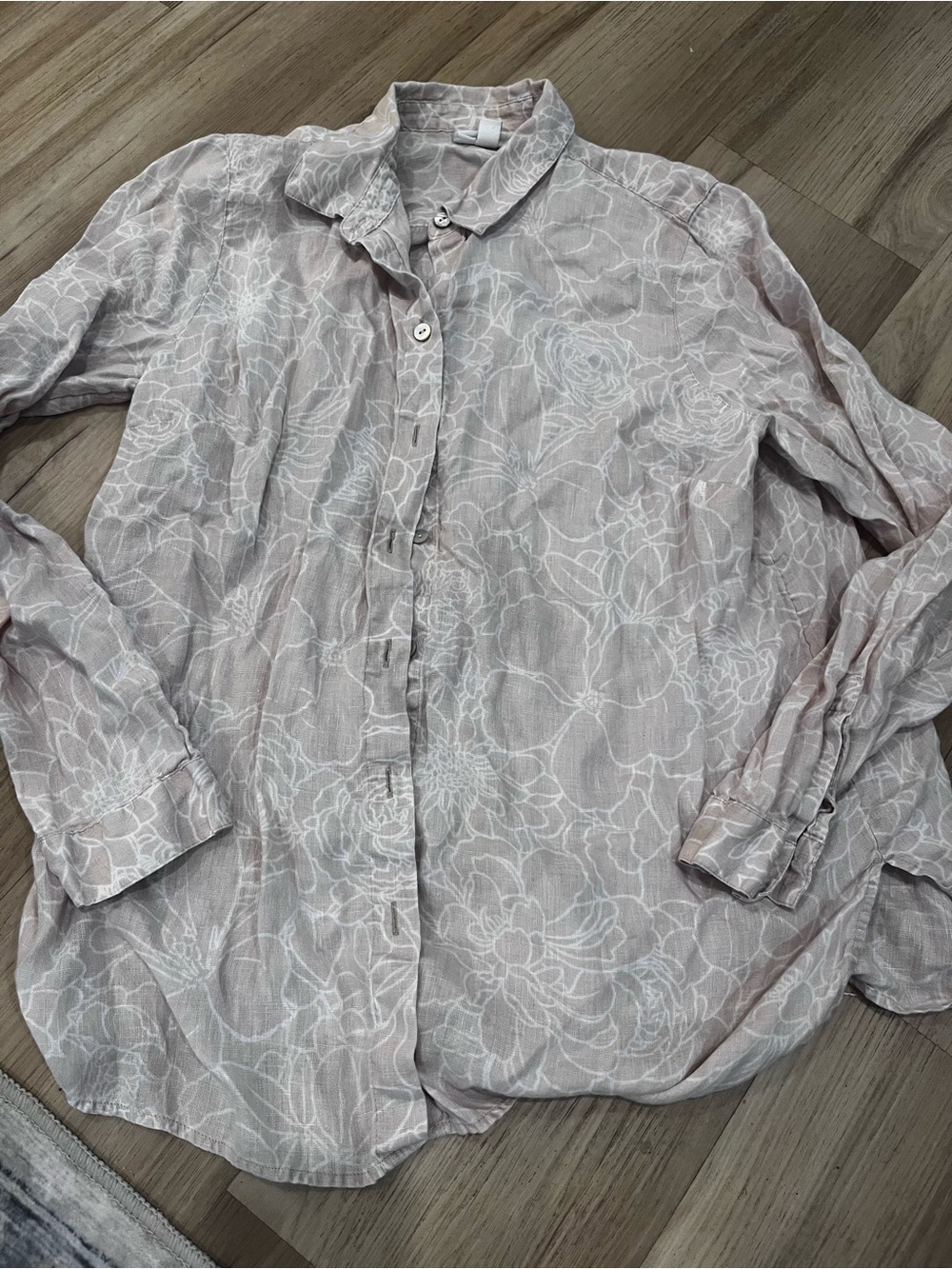 J.Jill Love Linen XS Floral Button Front Shirt Blush Pink Long Sleeve - Picture 2 of 8